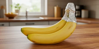 Bananas com o talo embrulhado em papel alumínio duram mais tempo