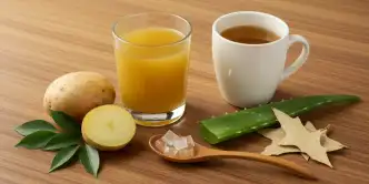 Mesa com ingredientes para remedio caseiro para gastrite