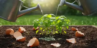 Adicone cascas de ovos no solo para um fertilizante natural