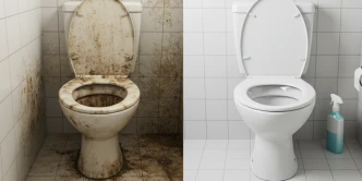 Banheiro antes e depois da limpeza com a misturinha caseira