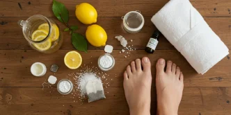 Composição com sal grosso, limão e vinagre de maçã que são ótimos remédio caseiros para chulé forte