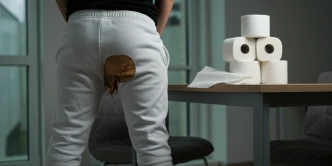 Imagem conceitual que simboliza o desconforto da diarreia e a necessidade urgente de buscar soluções como remédio caseiro para diarreia