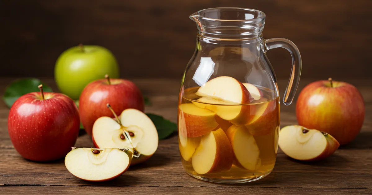 Jarra com vinagre de maçã sobre uma mesa, ingrediente usado como remédio caseiro para chulé forte.