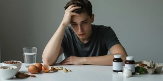 Pessoa com a mão no rosto se sentido cansada devido a falta de arginina